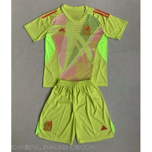 Camisa de time de futebol México Goleiro Replicas 1º Equipamento Infantil Copa America 2024 Manga Curta (+ Calças curtas)